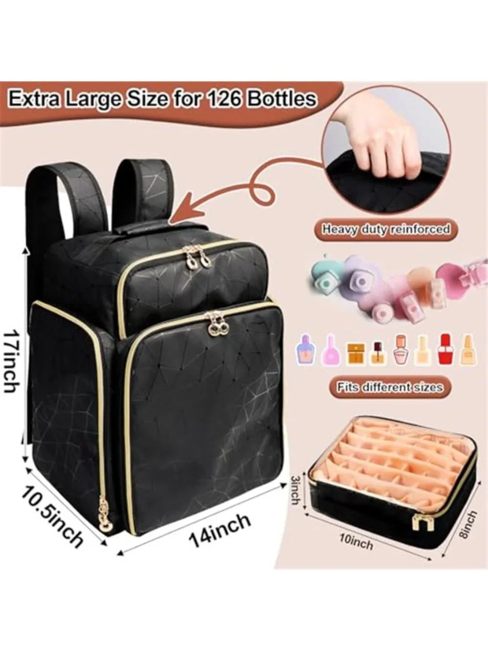 Nail Polish Organizer Backpack Holds 126 Bottles& Nail Lamp, Extra Large